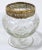 Vintage clear hand cut glass vase with decorative fan and diamond motif on pedestal base. Top features removable brass...