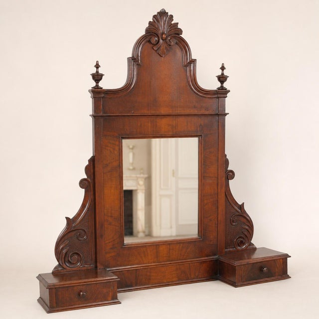 Wood Italian Carved Walnut Dressing Mirror from Cucchi & Sola, 1850 For Sale - Image 7 of 7