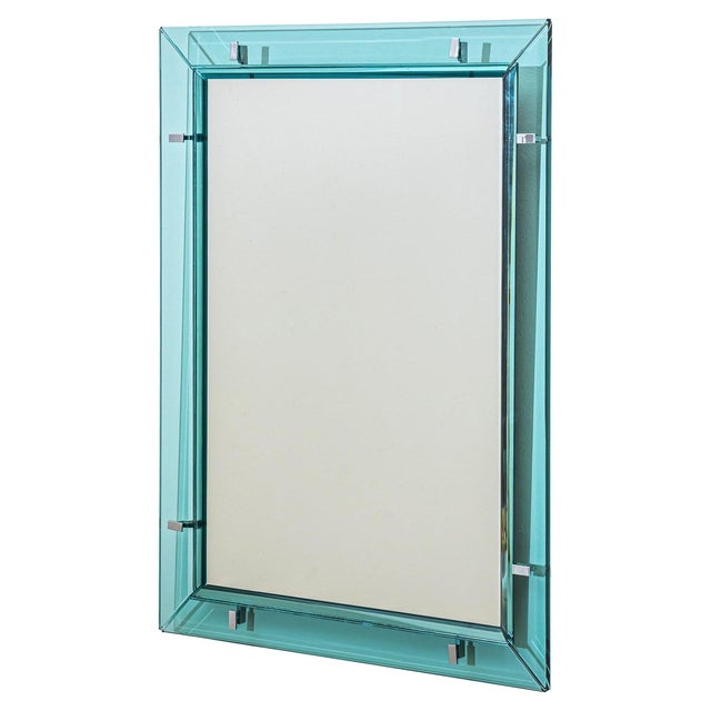 Glass Light Blue Wall Mirror by Max Ingrand for Fontana Arte, Italy, 1950s For Sale - Image 7 of 10