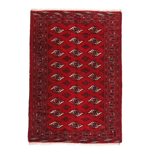 Late 20th Century Hand Knotted Turkmen Yomut Rug With Repeating Guls, Hand-Knotted Wool, Circa 1970s - 4' 6'' X 6' 3'' For Sale