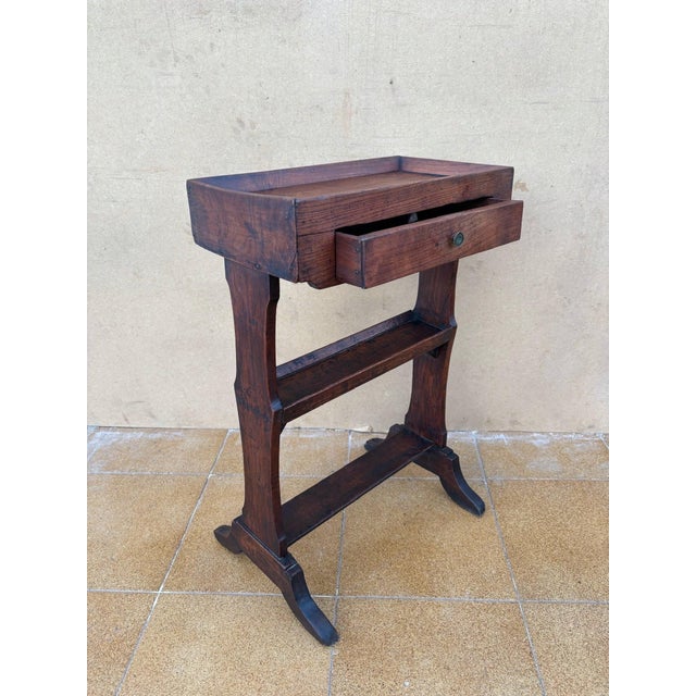 Metal Spanish Rustic Chestnut Side Table with Drawer, 20th Century For Sale - Image 7 of 9