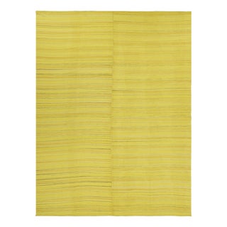 Oversized Rug & Kilim’s Contemporary Kilim in Yellow Stripes & Geometric Pattern For Sale