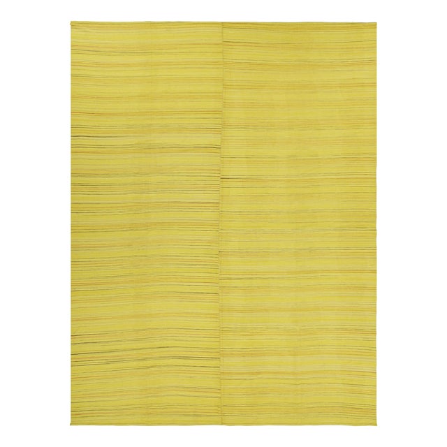 Oversized Rug & Kilim’s Contemporary Kilim in Yellow Stripes & Geometric Pattern For Sale