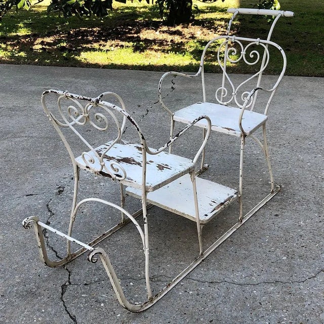Charming Antique Country French Wrought Iron Children's Sleigh provided sheer joy to the two children who were pushed in...