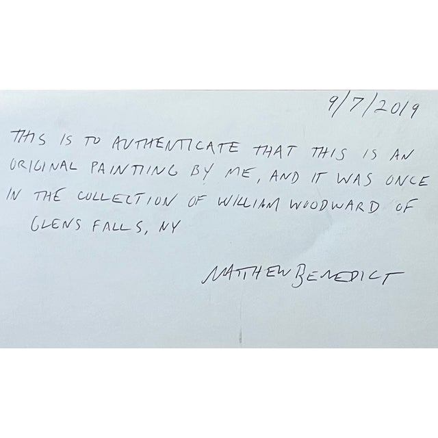 Matthew Benedict (American 1968) Impressionist Gouache Painting Depicting an Interior Scene of Men Seated at a Table For Sale - Image 11 of 11