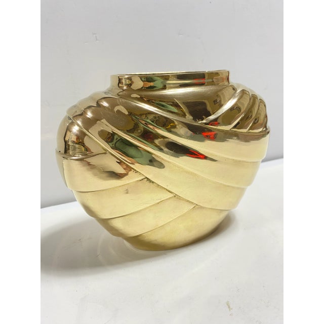 Art Deco Vintage Hollywood Regency Solid Brass Vase – Art Deco Style Brass Vessel For Sale - Image 3 of 9