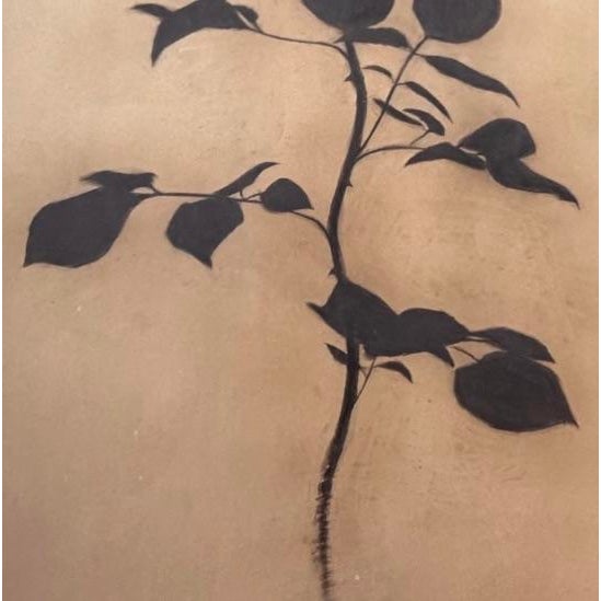 A striking large-scale monochromatic drawing depicting a single black rose rendered in an elegant silhouette. Executed on...