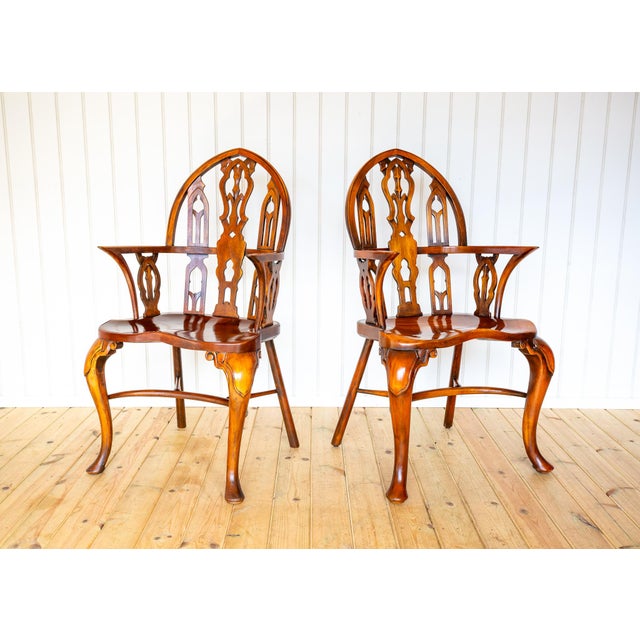Gothic Strawberry Hill Windsor Steeple Back Armchairs by Theodore Alexander, 1990s, Set of 2 For Sale - Image 15 of 18