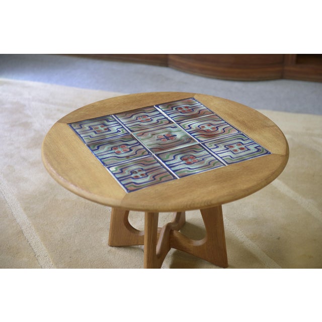 Oak Side Table by Guillerme and Chambron and Ceramic by Danikowski for Votre Maison, 1950s For Sale - Image 10 of 11