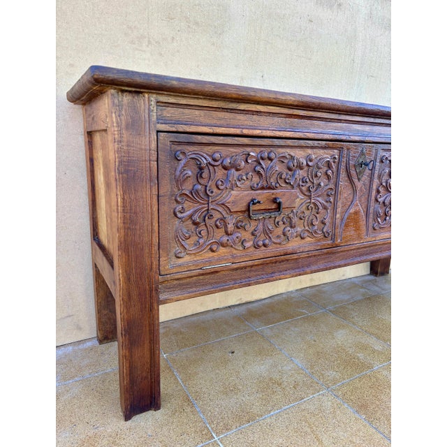 Wood Spanish Rustic Chestnut Drop-Front Storage Chest, Early 20th Century For Sale - Image 7 of 11