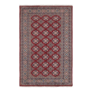 Vintage Bokhara Rug in Rich Red With Tan Geometric Patterns - Rug & Kilim For Sale
