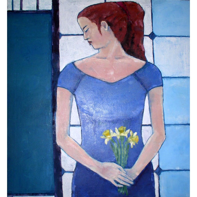 Lidia Wiencek, Woman with Daffodils, Oil on Canvas, 2003, Oil on Canvas For Sale - Image 6 of 7
