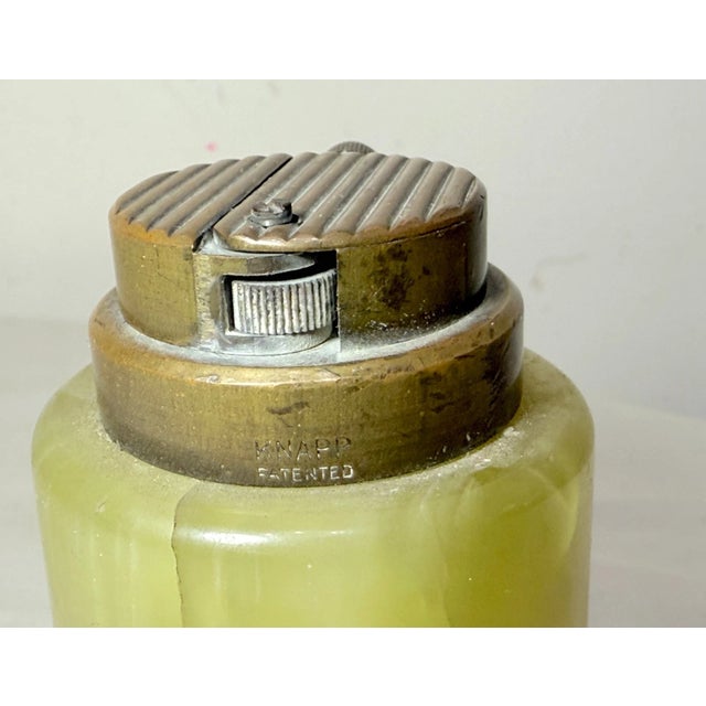 Rare Antique Knapp Carved Green Onyx Stone Bronze Heavy Table Cigar Lighter For Sale In New York - Image 6 of 12