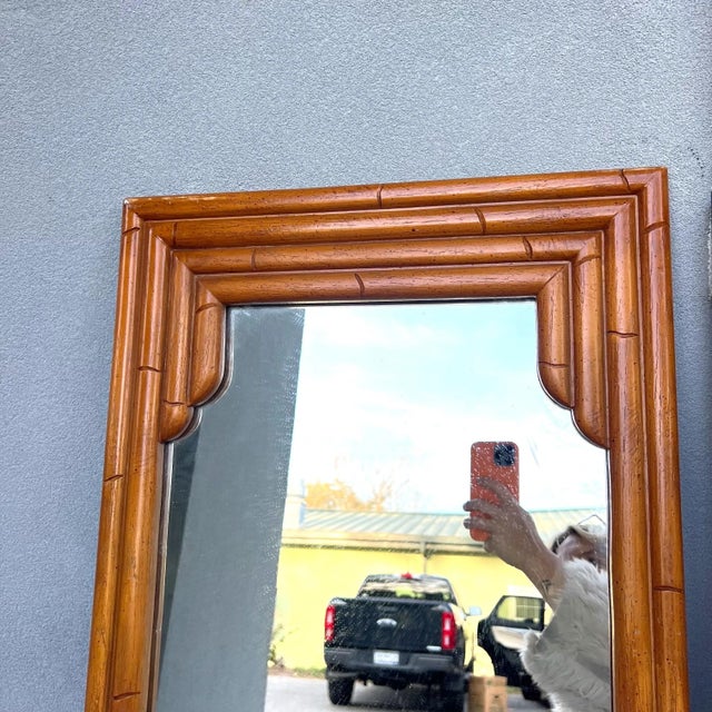 Hollywood Regency 1970s Vintage Faux Bamboo Mirror in Natural Color For Sale - Image 3 of 6