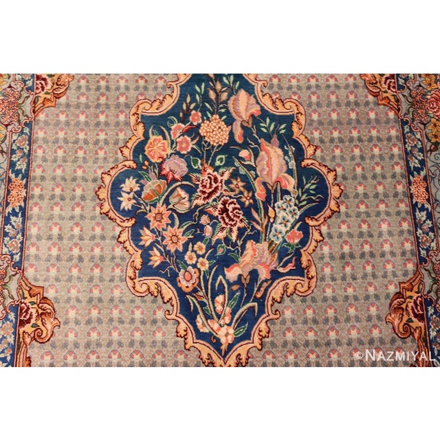 Nazmiyal Collection Blue Medallion Vintage Persian Silk Qum Area Rug For Sale In New York - Image 6 of 7