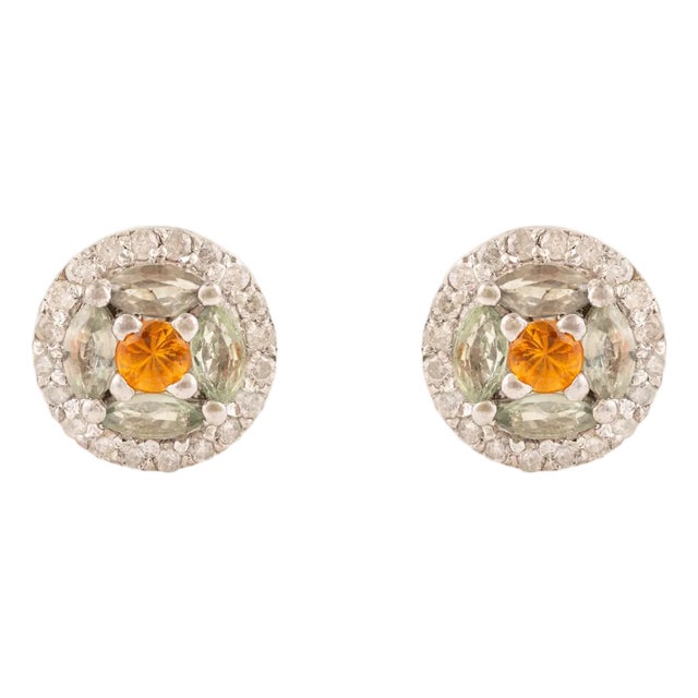 Handcrafted Round Cut Multi Sapphire Dainty Stud Earrings by Caratandher- A Pair For Sale