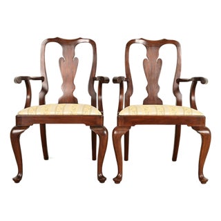 Henkel Harris Queen Anne Solid Mahogany Armchairs, Pair For Sale
