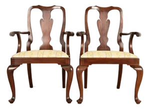 Henkel Harris Queen Anne Solid Mahogany Armchairs, Pair