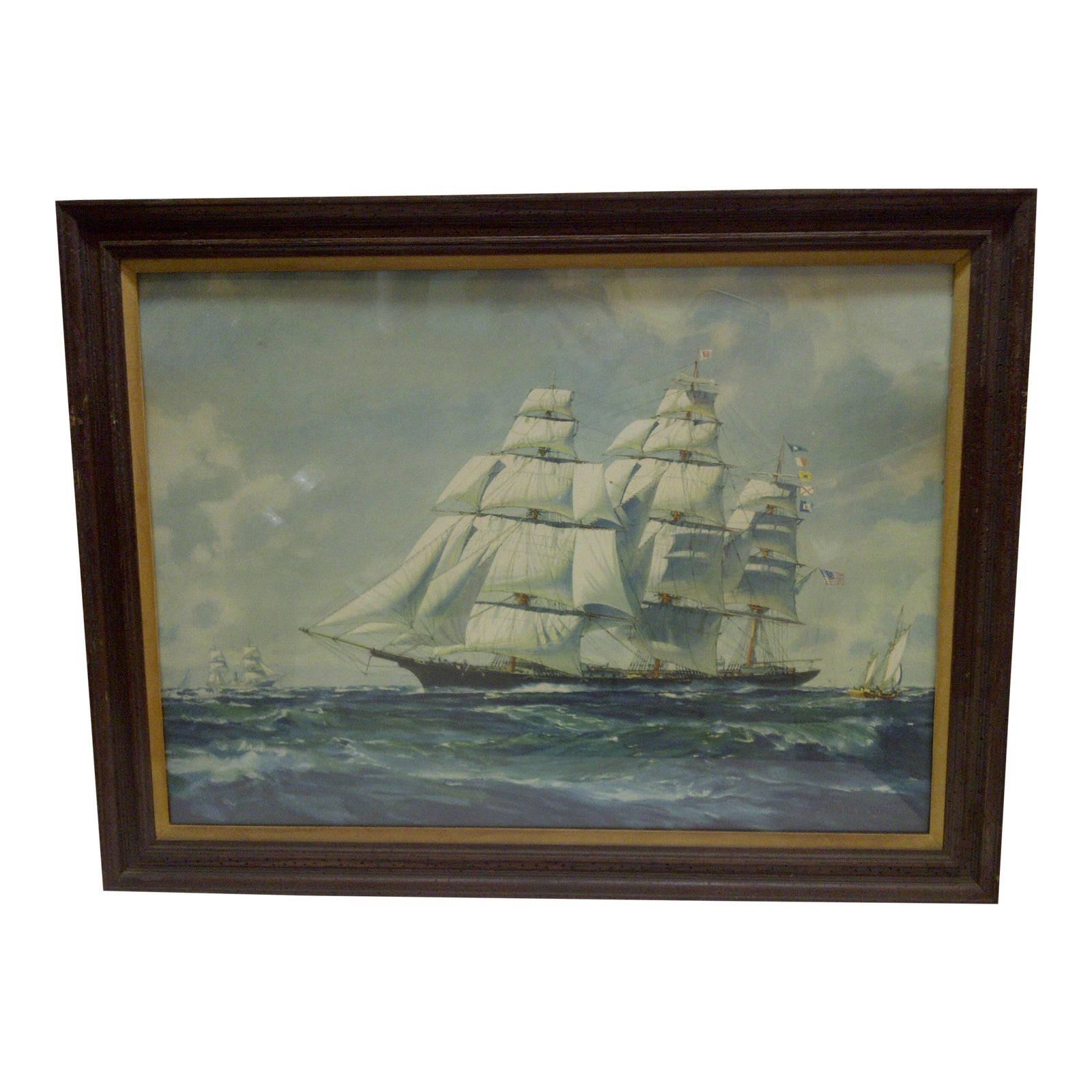 Vintage "Full Sails" Sailing Ship Print | Chairish