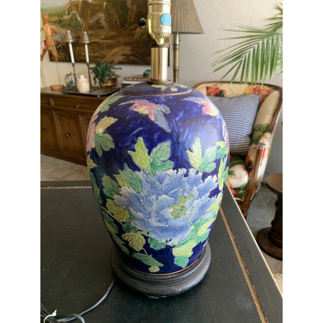 Vintage Chinoiserie Hand Painted Peonies Ginger Jar Lamp For Sale - Image 10 of 12