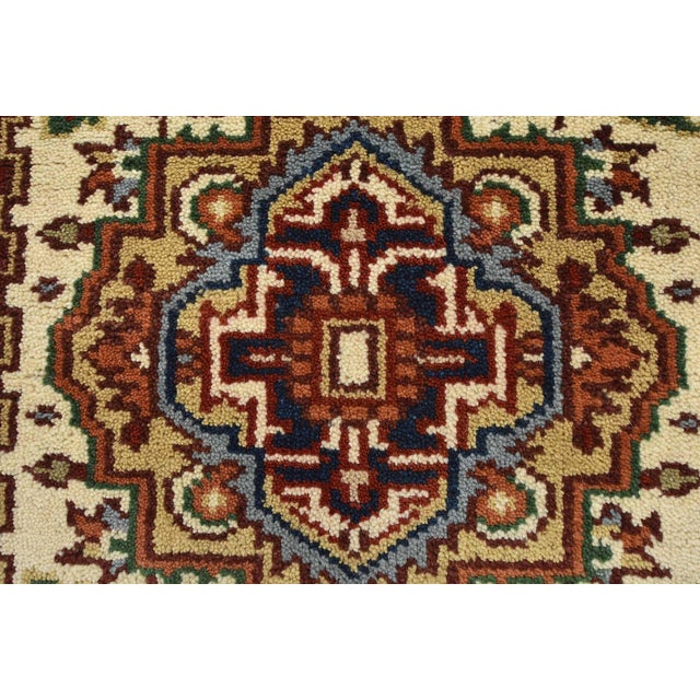 Ivory Heriz Runner 2’7” X 9’11” Ivory Wool Tribal Hand-Knotted Oriental Rug For Sale - Image 8 of 14