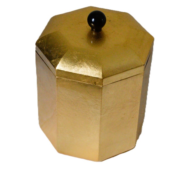 Vintage Nancy Calhoun Design Faux Gold Leaf Lacquer Ware Octagonal Ice Bucket. Wonderful postmodern ice bucket with non...