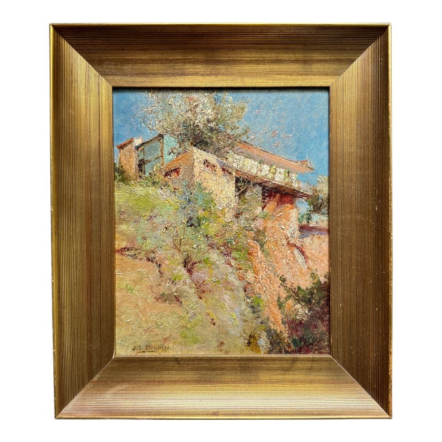 19th Century French Painting of Cliff Side House For Sale