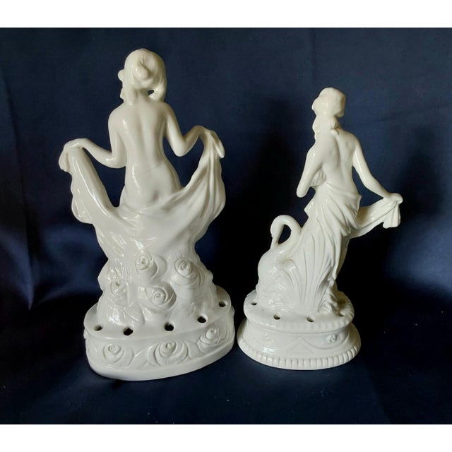 1920s Pair Antique Art Deco Porcelain Flower Frogs, Garden Figurines, Flower Arraigning For Sale - Image 5 of 7