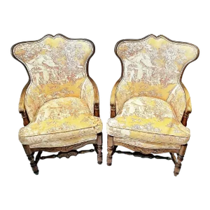 Early 20th Century French Country Provencal Bergere Armchairs- a Pair