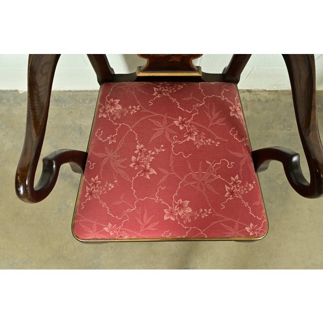 Brown Henredon Chinoiserie Queen Anne Hand Painted Oak and Burl Wood Dining Chairs, Set of Six For Sale - Image 8 of 14