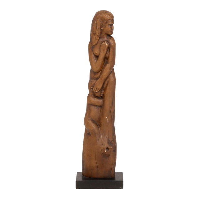 Ben Lassen Mother and Child Carved Wood Sculpture For Sale