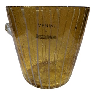 Vintage 1970s Venini for Disaronno Murano Glass Ice Bucket, Amber & White For Sale