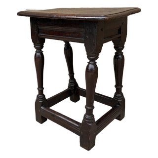 Late 17th Century English Oak Joint Stool With Turned Legs For Sale