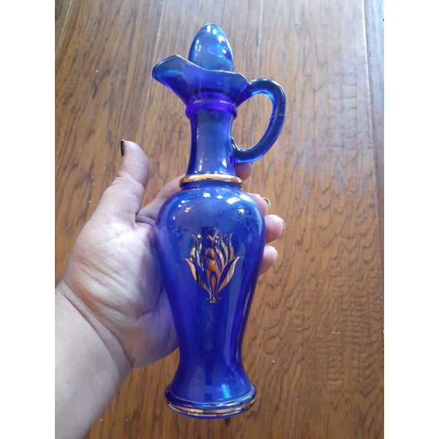 Hollywood Regency 1960s Bohemia Cobalt Blue Glass Decanter Bottle With Stopper For Sale - Image 3 of 8