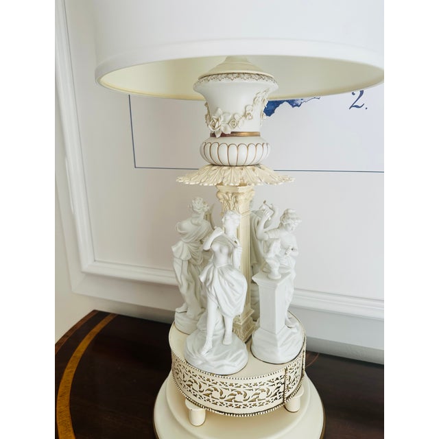 Antique Neoclassical Bisque Figural Table Lamp Classical Maiden Column Form With Pierced Illuminated Base For Sale - Image 10 of 10