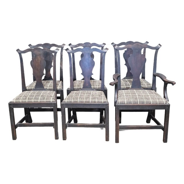 Set of 6 Late 20th Century Eldred Wheeler Dining Room Chairs Black Finish Black Check Seats For Sale
