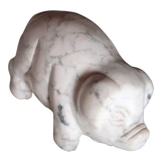 Miniature Well-Carved Piglet "Miss Piggy" - Pig - - Of Uncommon Magnesite Stone. For Sale