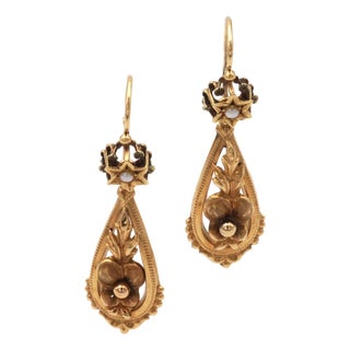 Victorian Long Pansy Earrings, Set of 2 For Sale