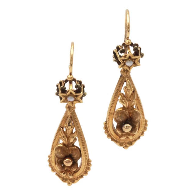 Victorian Long Pansy Earrings, Set of 2 For Sale