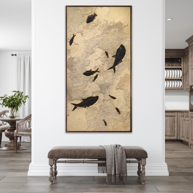 This richly textured fossil mural showcases a dynamic assemblage of prehistoric life from the Early Eocene. Three...