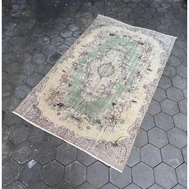 Textile Vintage Green and Beige Yuruk Rug, 1960s For Sale - Image 7 of 11
