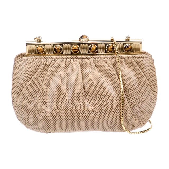 1990s 90s Judith Leiber Karung Tiger Eye Gemstone Karung SnakeSkin Day Evening Handbag Gemstones Vintage Shoulder For Sale - Image 5 of 11