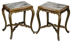 French Napoleon III Gold Giltwood Marble Topped Side Tables, 1860s, Set of 2