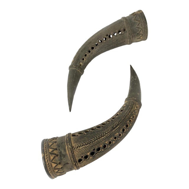African Ceremonial Currency Horns Cameroon Grasslands 10" Brass / Bronze For Sale