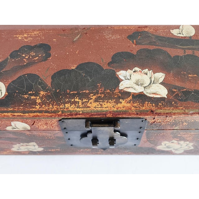 Vintage Leather Handpainted Chinese Box For Sale - Image 10 of 12