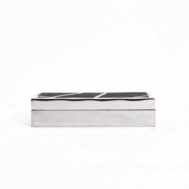R & Y Augousti Modern Box in Black Shagreen With Polished Stainless Steel by R&y Augousti For Sale - Image 4 of 8