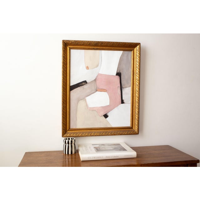 2020s Original Framed Abstract Painting in Neutral Beige, White, Gray, Mauve in Antique Gold Frame For Sale - Image 5 of 12