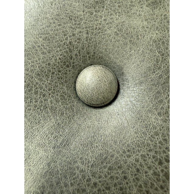 Gray Room & Board Sidney Leather Ottoman, Laino Slate For Sale - Image 8 of 12