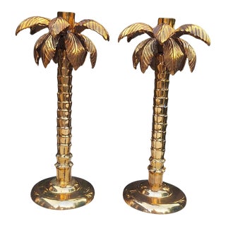 Estate Matthew Williamson Brass Palm Tree Candle Holders - a Pair For Sale