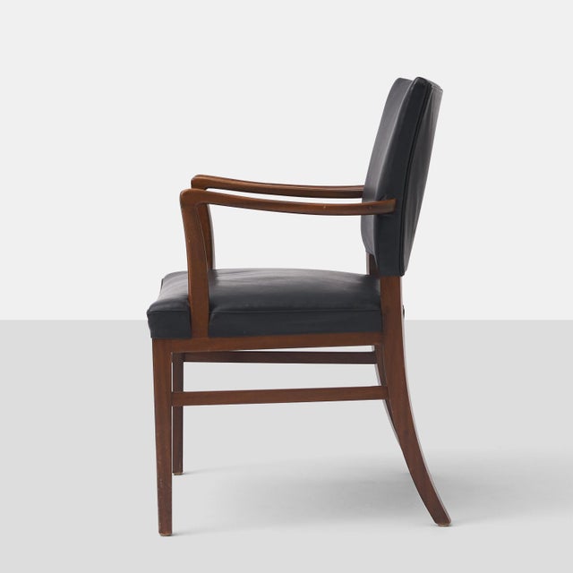 Mid-Century Modern Leather and Mahogany Armchair Attributed to Jacob Kjaer For Sale - Image 3 of 7